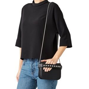 AllSaints Suzi Crossbody Clutch. Studded Real Leather Adjustable Purse.